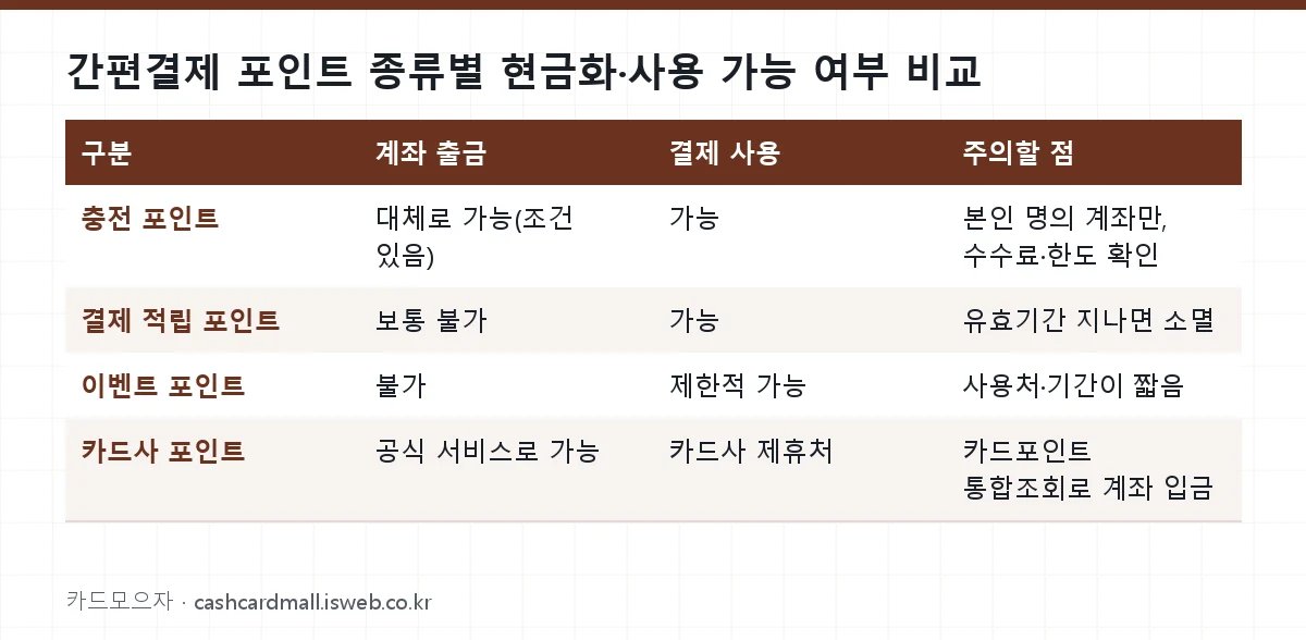 페이코 포인트 현금화 간편결제 포인트 종류별 현금화·사용 가능 여부 비교
