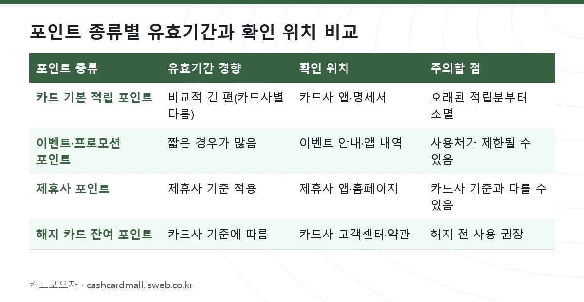 카드 포인트 소멸 기간 포인트 종류별 유효기간과 확인 위치 비교